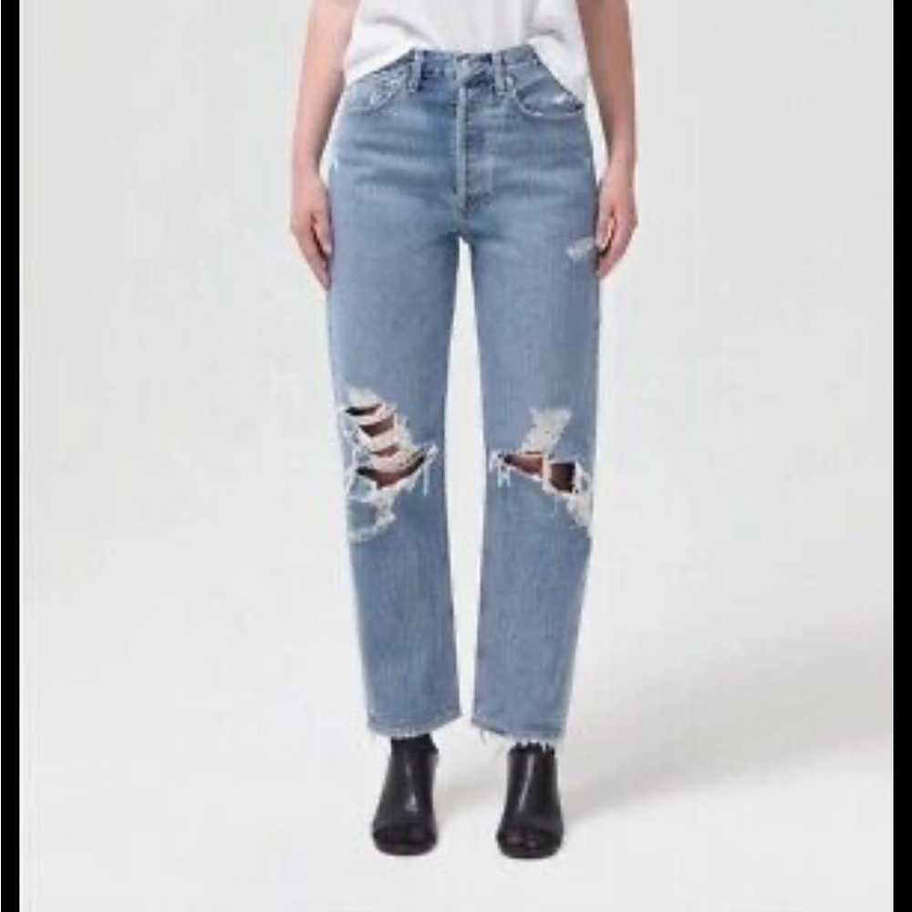 Agolde Organic Cotton Distressed Blown Out Knees 90S Mid Rise Loose‎ Fit Size 23